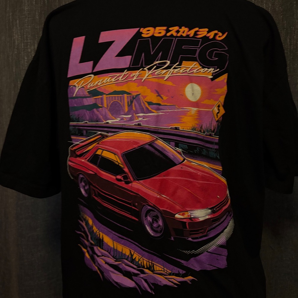 LZMFG 95 Skyline Pursuit of Perfection Coastal R32 Black Graphic TShirt (Men XL)